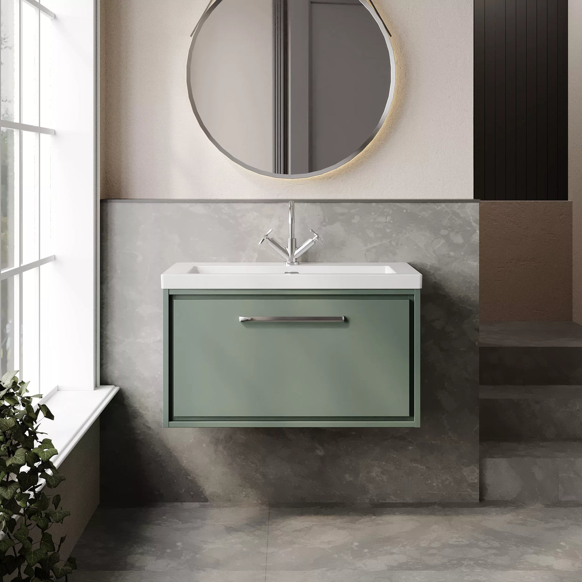 Hudson Reed Lille 800mm Fern Green 1 Drawer Wall Hung Vanity Unit & Basin