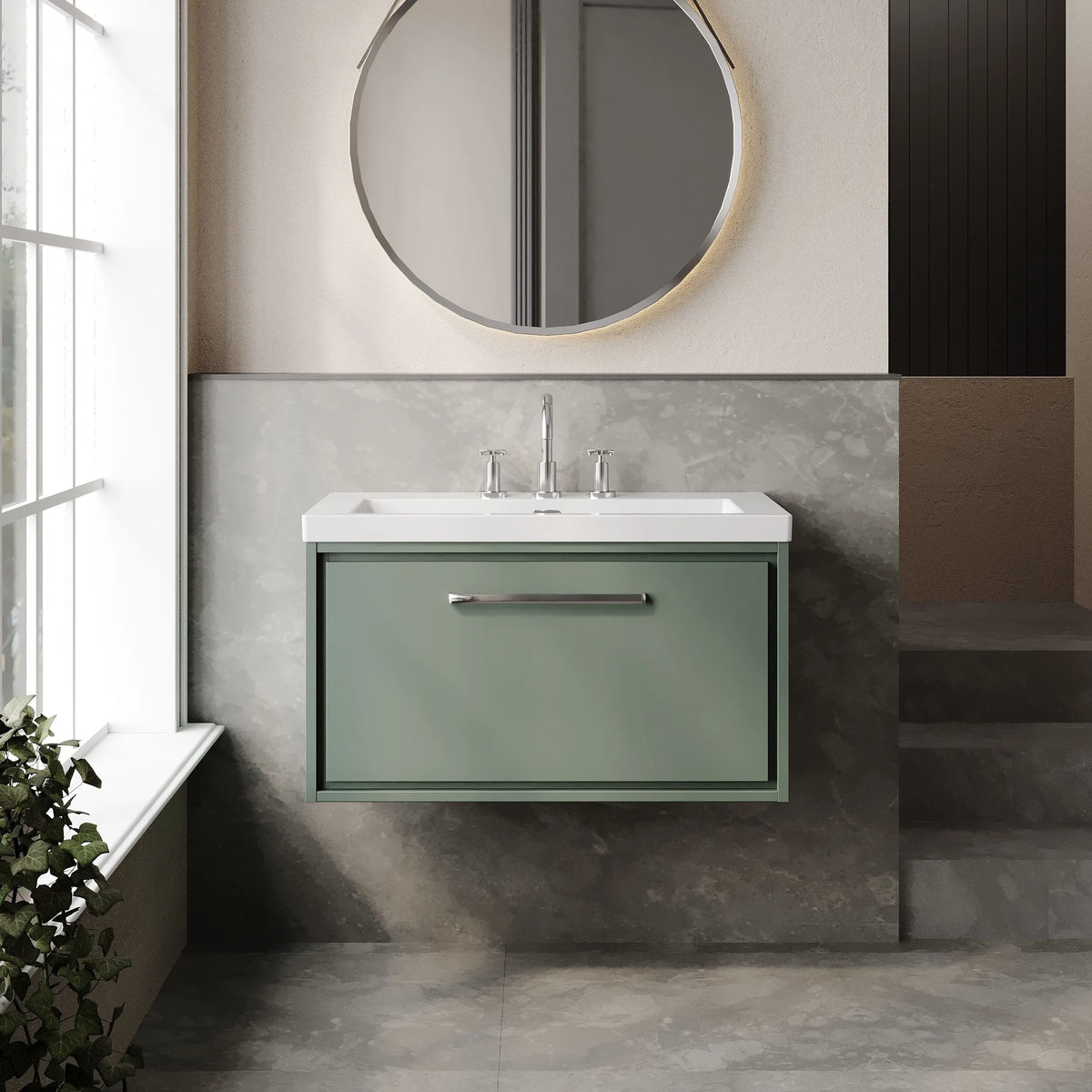 Hudson Reed Lille 800mm Fern Green 1 Drawer Wall Hung Vanity Unit & Basin