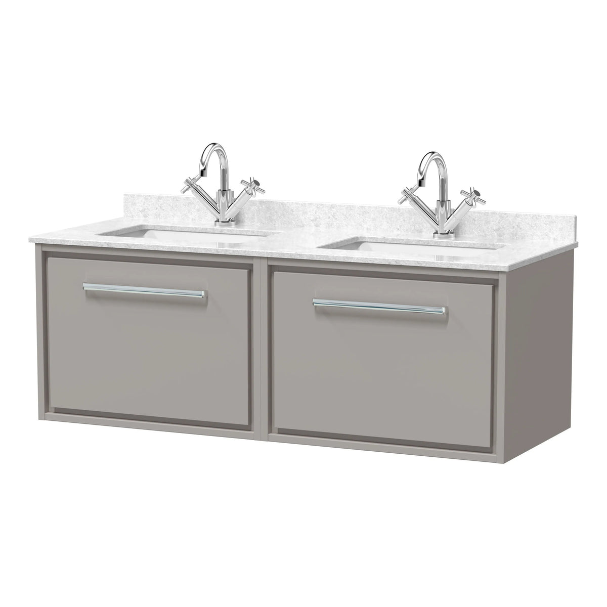 Hudson Reed Lille 1200mm 2 Drawer Wall Hung Vanity Unit With Twin Marble Basin