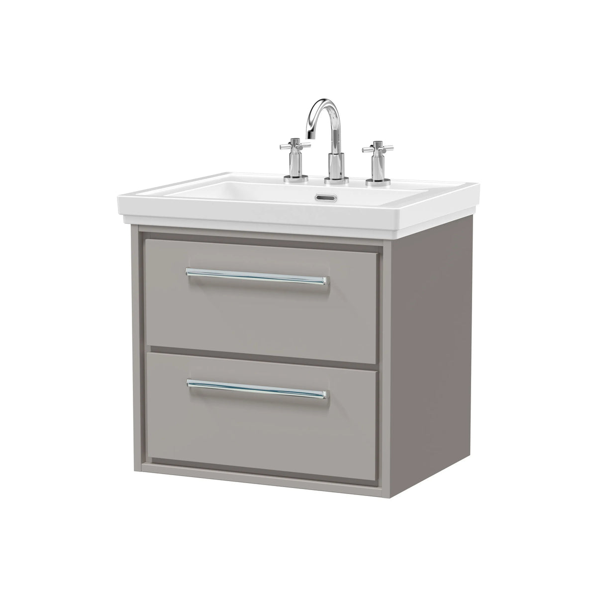 Hudson Reed Lille 600mm Pebble Grey 2 Drawer Wall Hung Vanity Unit & Basin