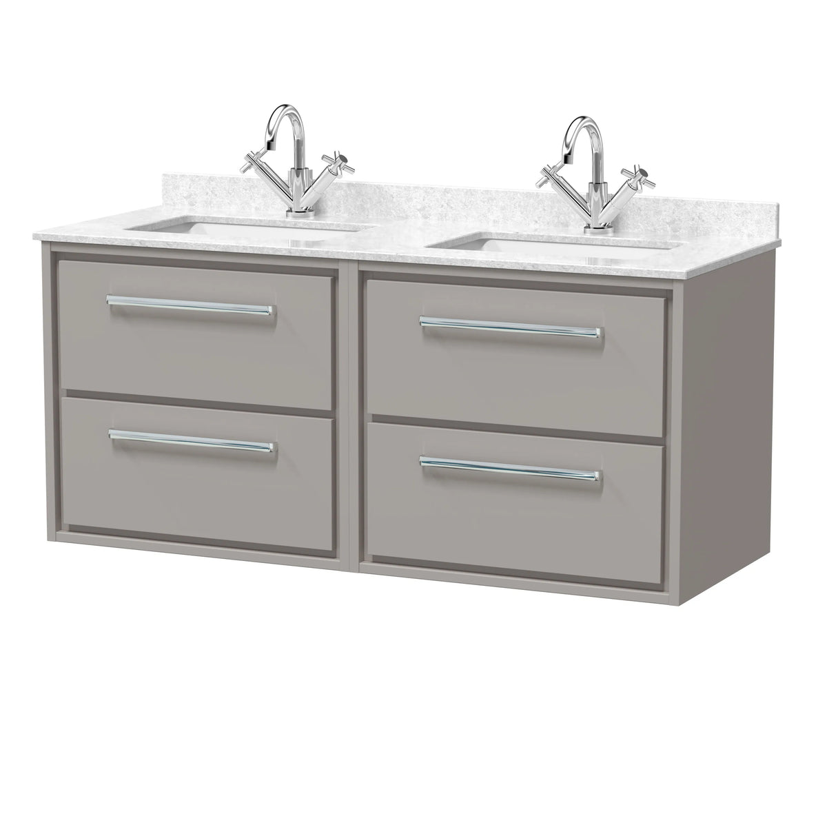 Hudson Reed Lille 1200mm 4 Drawer Wall Hung Vanity Unit With Twin Marble Basin