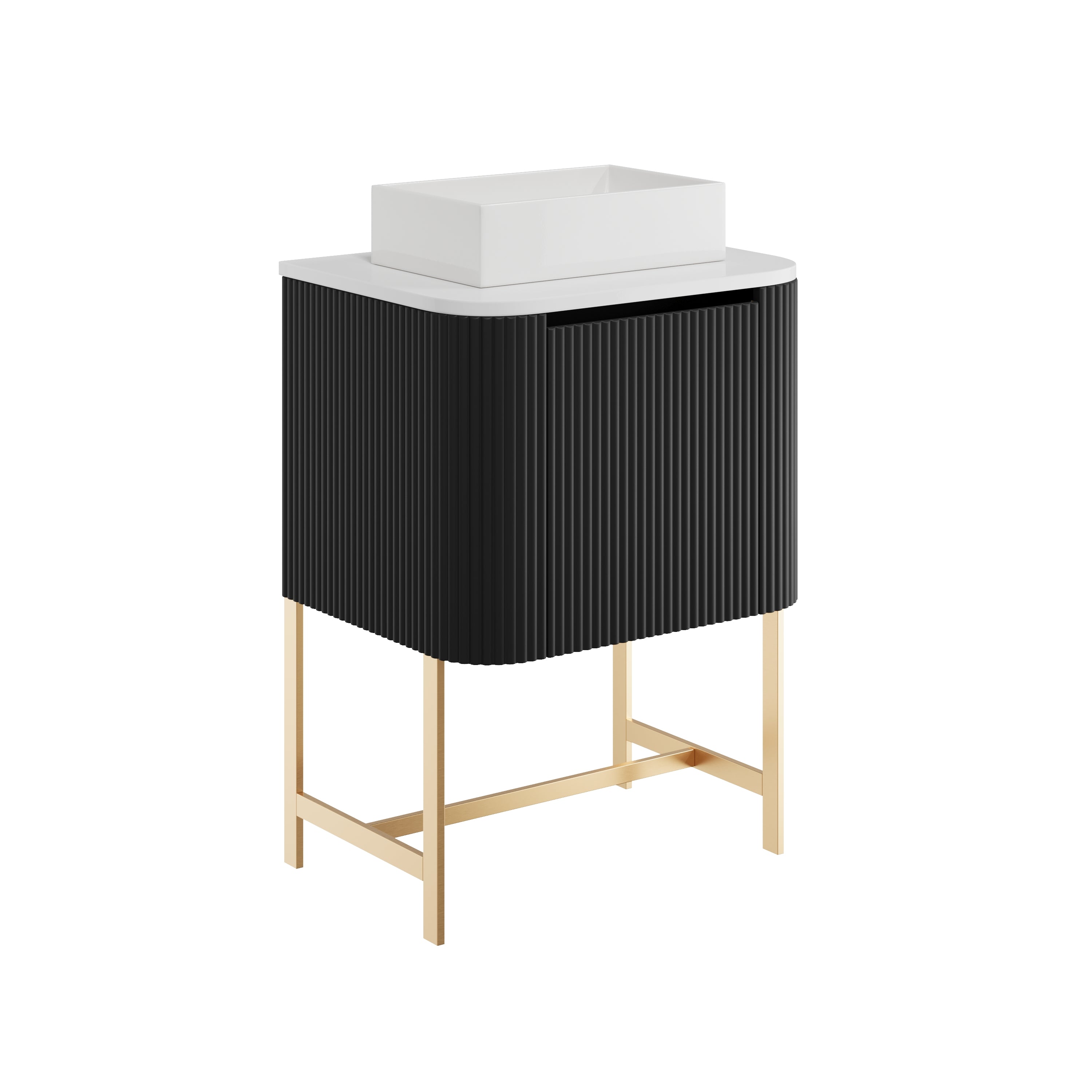 Linear 600 Vanity Unit with One Piece Basin & Brushed Brass Frame
