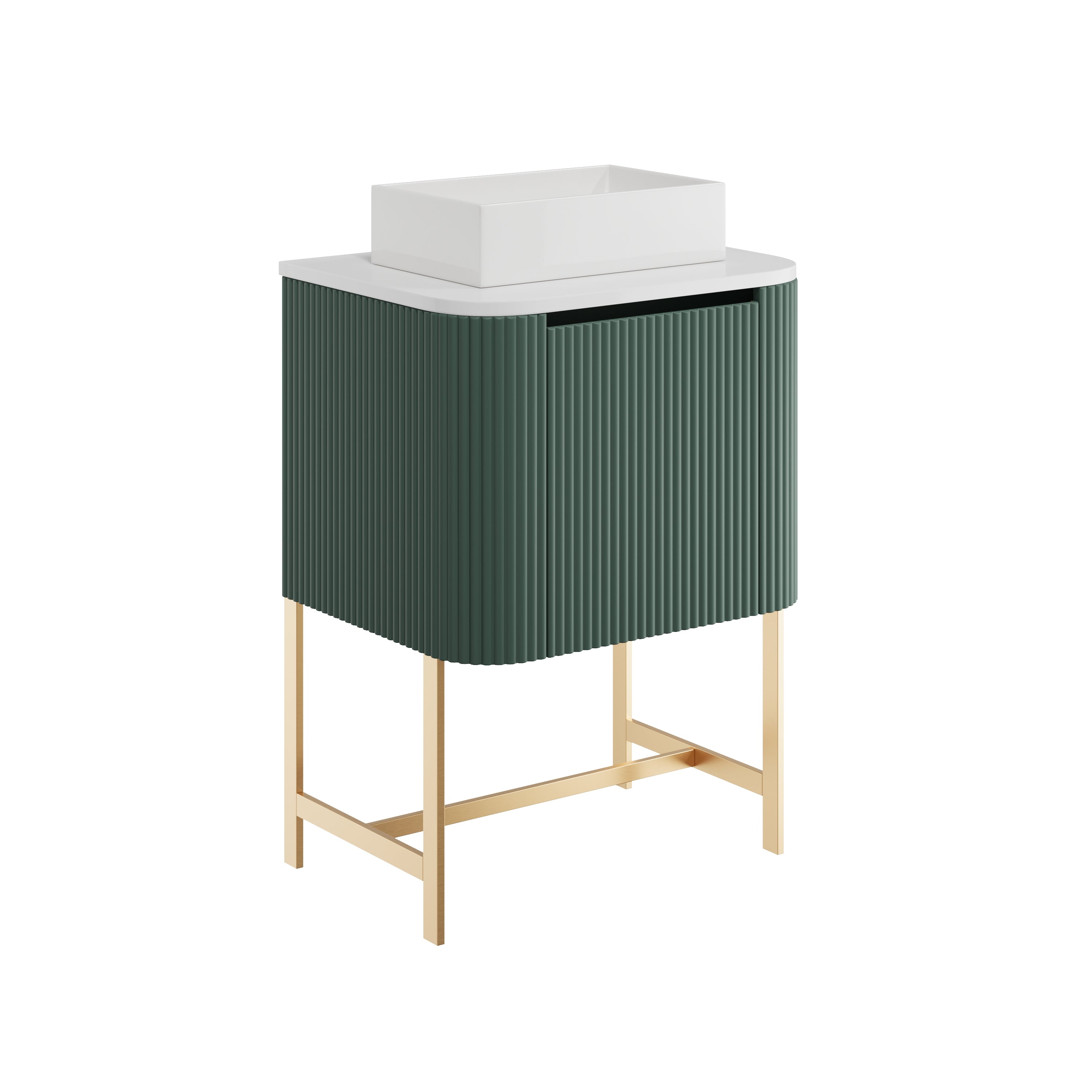 Linear 600 Vanity Unit with One Piece Basin & Brushed Brass Frame