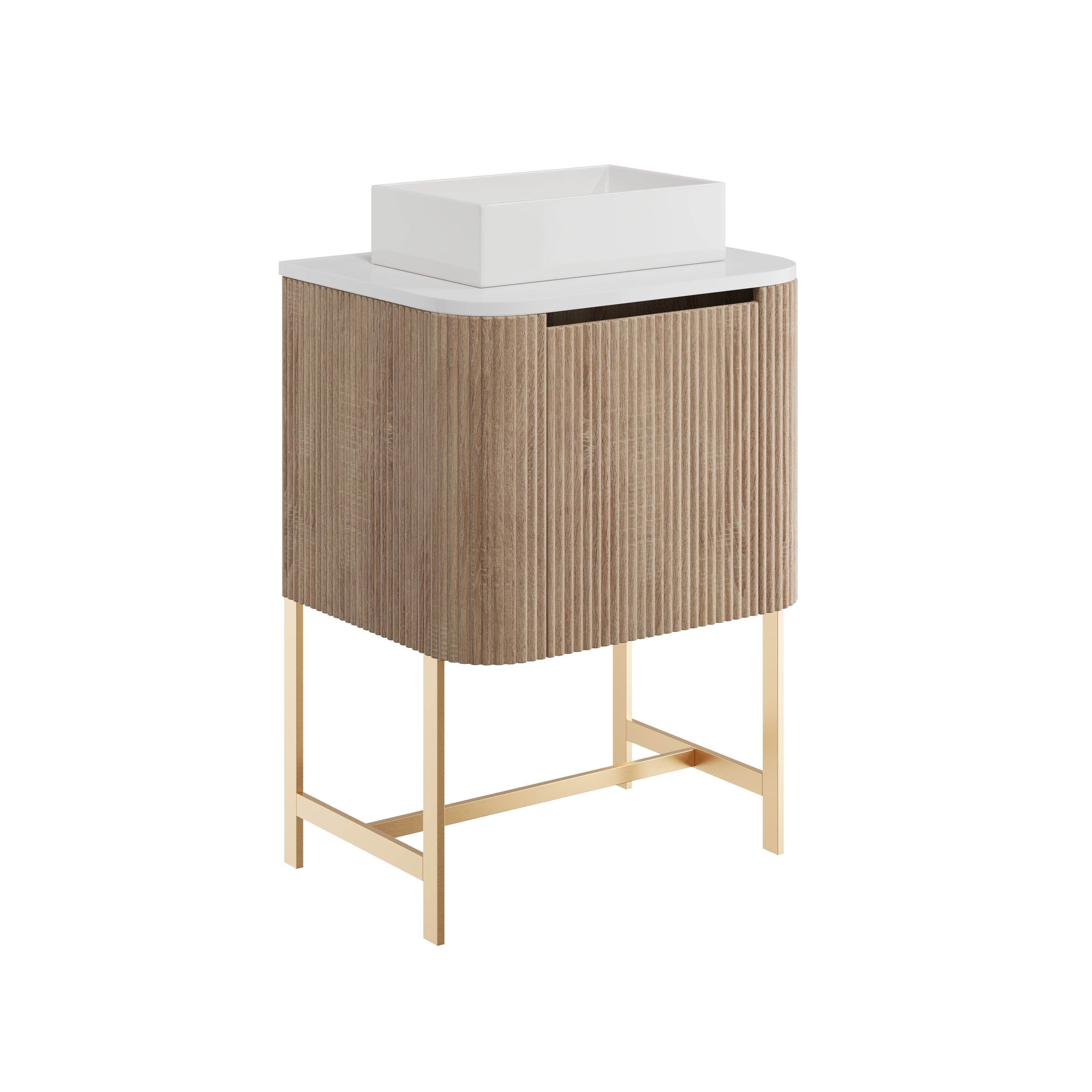 Linear 600 Vanity Unit with One Piece Basin & Brushed Brass Frame