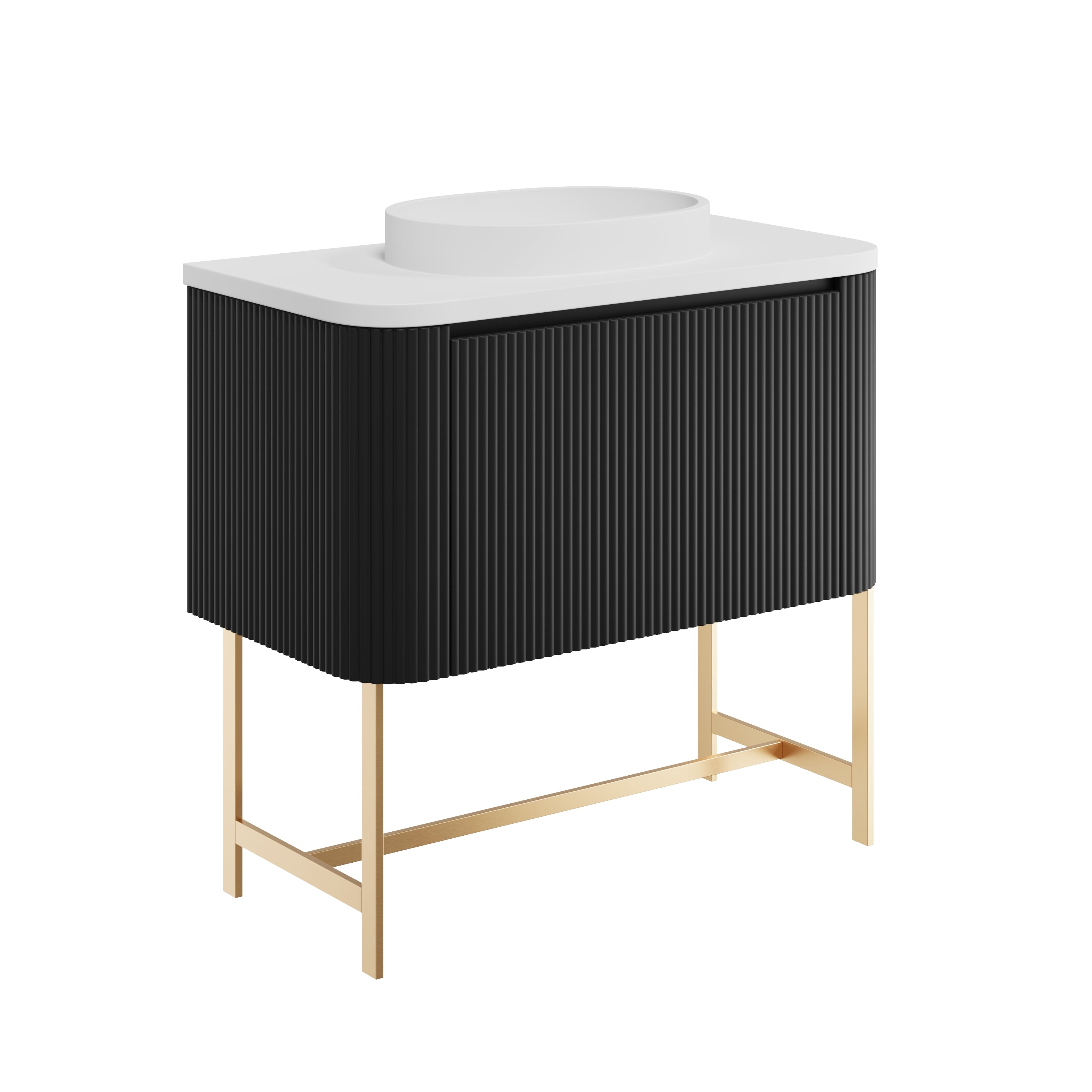 Linear 900 Vanity Unit with One Piece Basin & Brushed Brass Frame