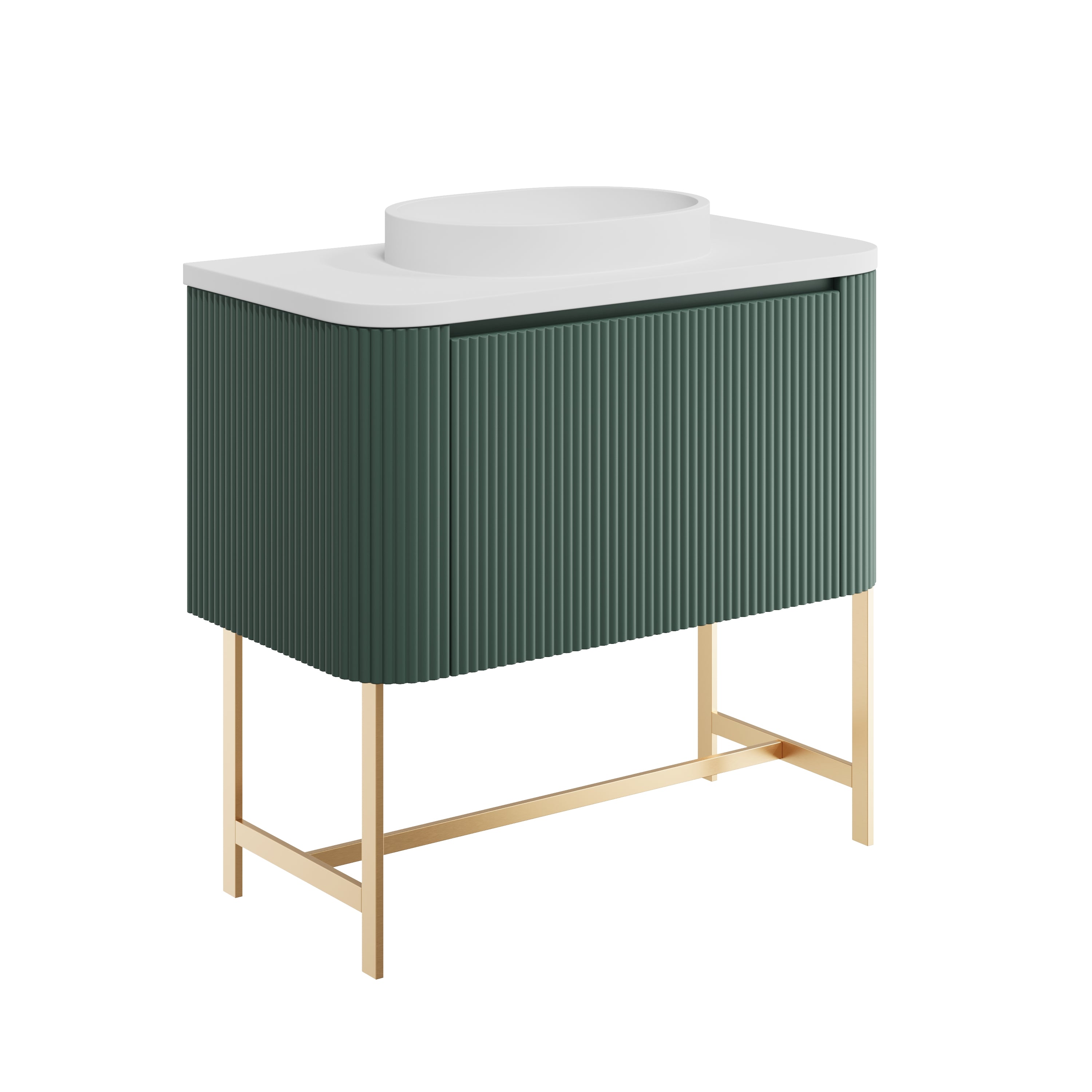 Linear 900 Vanity Unit with One Piece Basin & Brushed Brass Frame