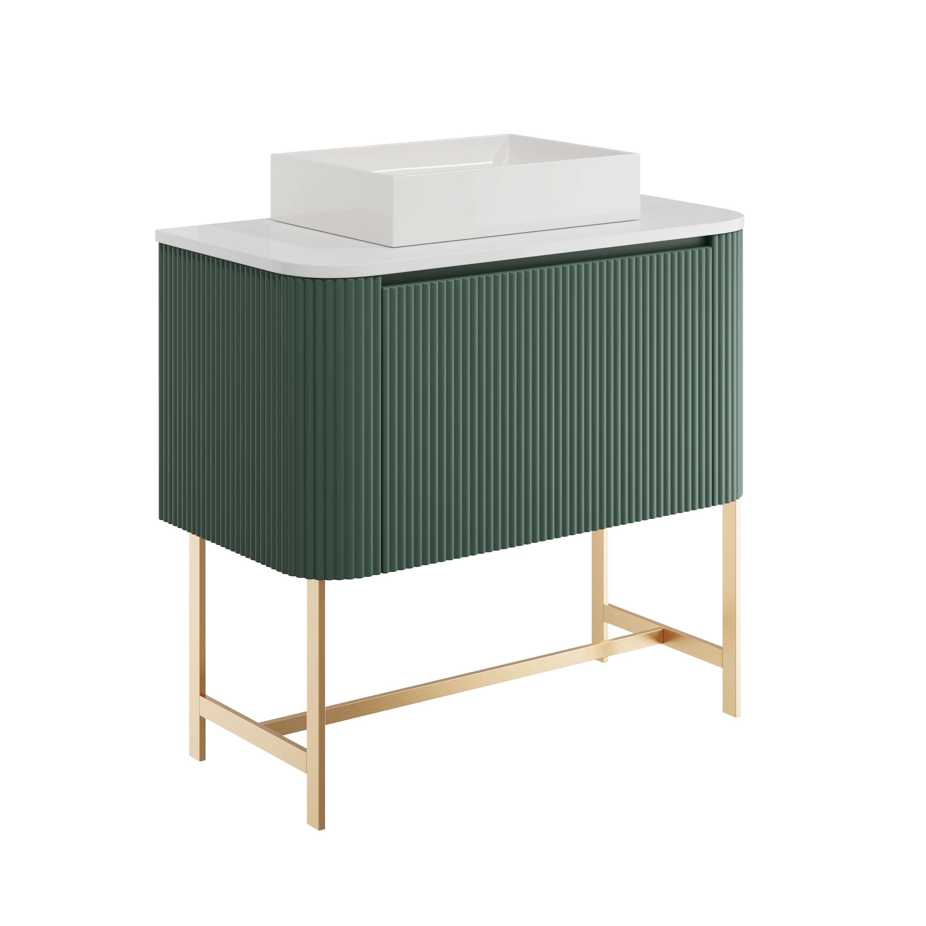 Linear 900 Vanity Unit with Matt White Countertop & Brushed Brass Frame