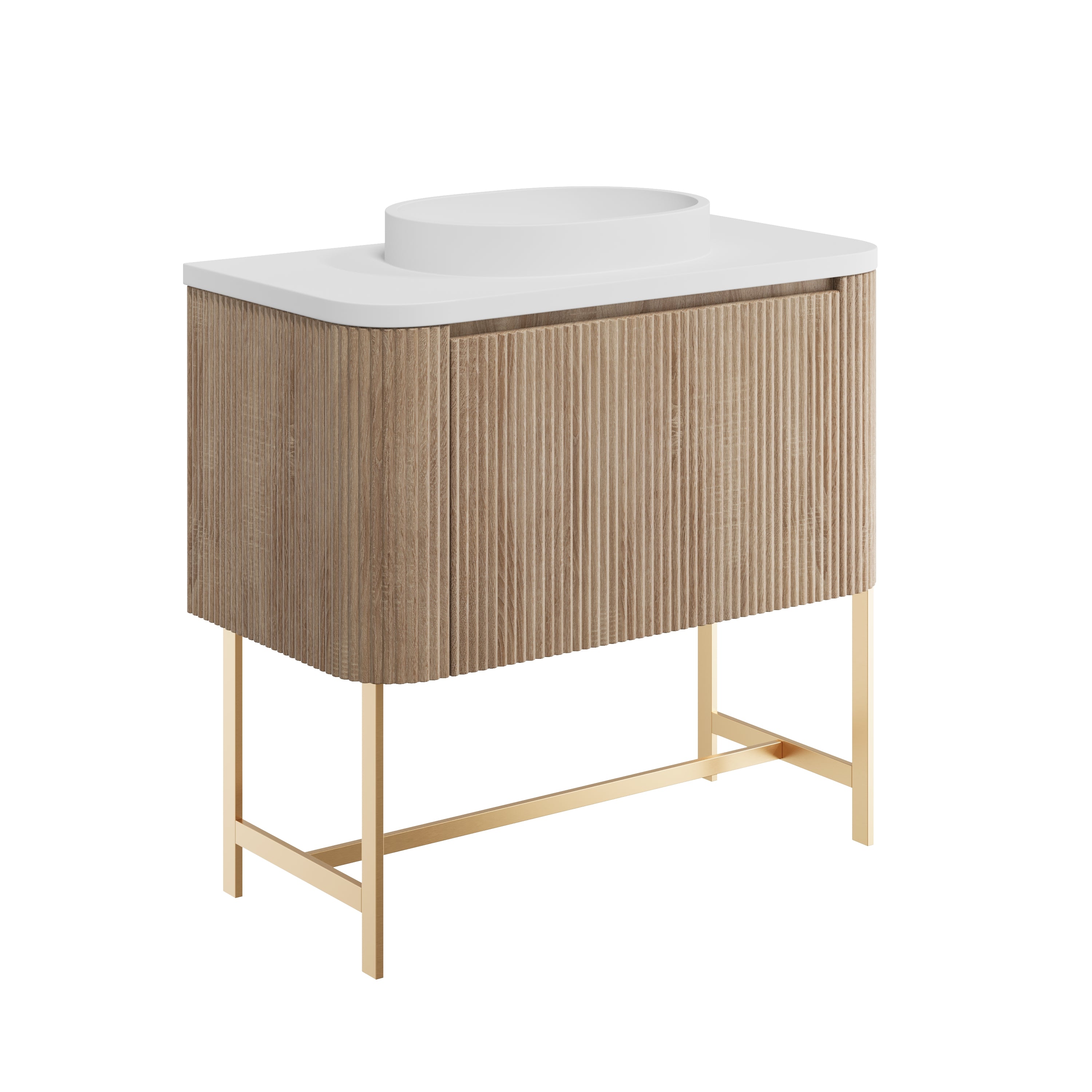 Linear 900 Vanity Unit with One Piece Basin & Brushed Brass Frame