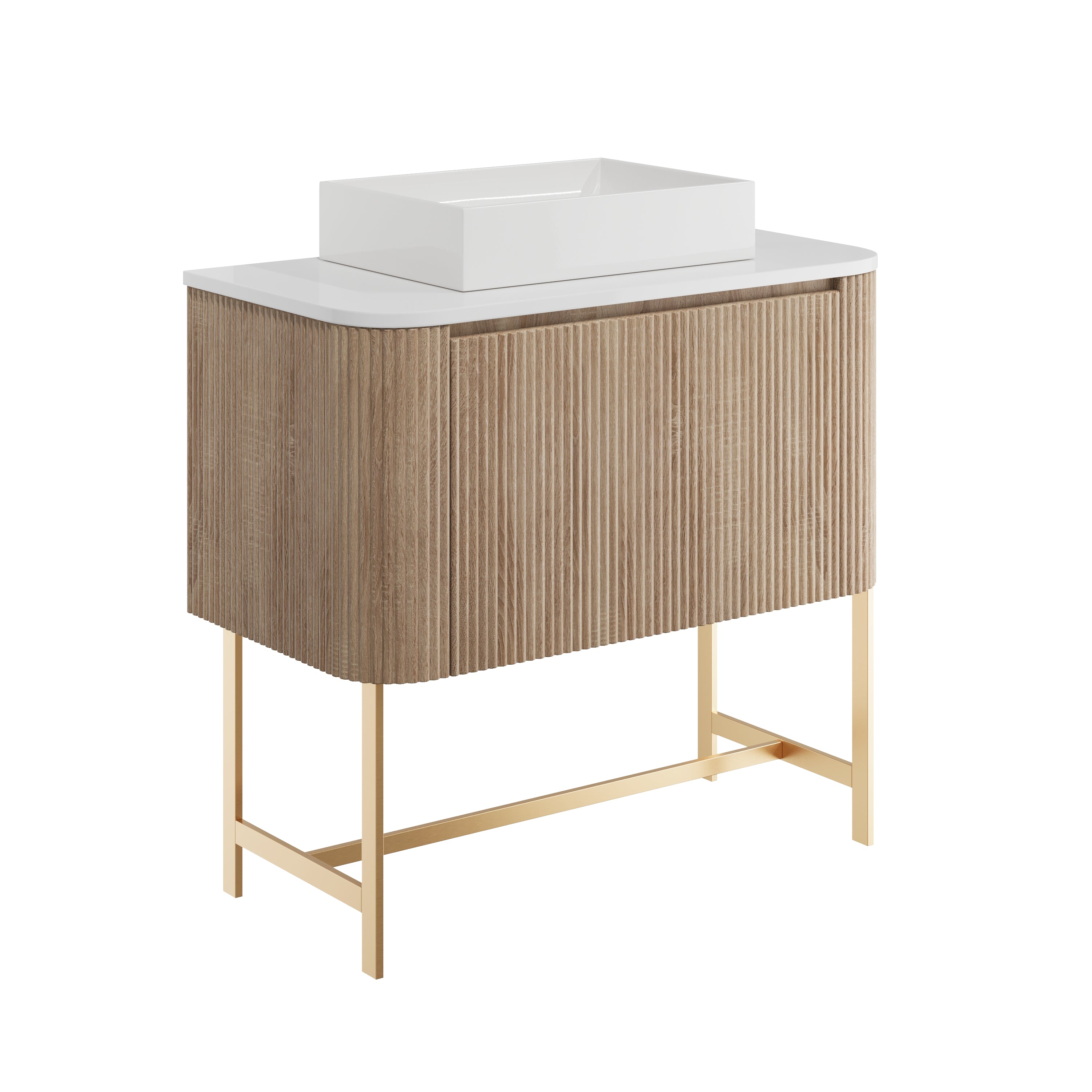 Linear 900 Vanity Unit with Matt White Countertop & Brushed Brass Frame