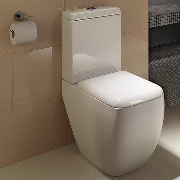 Tuskan Tiles RAK Metropolitan Deluxe white close-coupled toilet with soft-close seat and cistern, measuring 337x620mm.