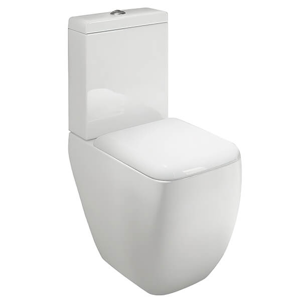 White RAK Metropolitan Deluxe close coupled toilet with soft close seat and cistern, measuring 337 x 620mm, by Tuskan Tiles.