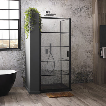 Aquaglass Velar Matt Black Corner Entry Pivot Door Shower Cubicle - Aluminium Frame
