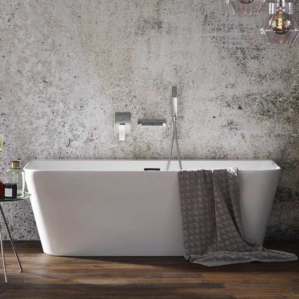 Aqua Mono freestanding double-ended back-to-wall bathtub by Tuskan Tiles, 1700x800mm, with sleek white ceramic finish.