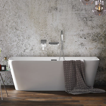 Aqua Mono freestanding double-ended back-to-wall bathtub by Tuskan Tiles, 1700x800mm, with sleek white ceramic finish.