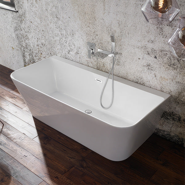 Aqua Mono freestanding double-ended back-to-wall bath by Tuskan Tiles, 1700x800mm, showcasing sleek white ceramic design.