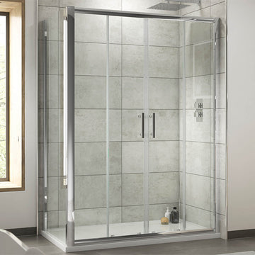 Nuie Pacific Double Sliding Shower Door - Reversible - Polished Chrome Frame