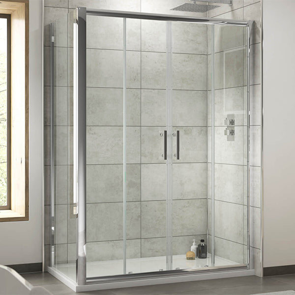 Nuie Pacific Double Sliding Shower Door - Reversible - Polished Chrome Frame