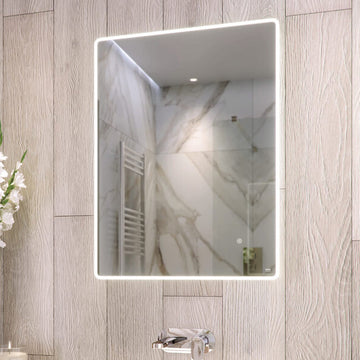 RAK Amethyst Rectangular Borderlit LED Mirror with Demister Pad and Shaver Socket