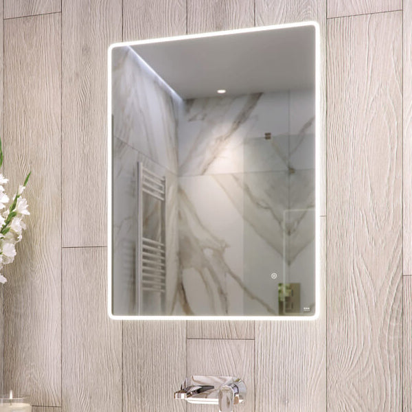 RAK Amethyst Rectangular Borderlit LED Mirror with Demister Pad and Shaver Socket