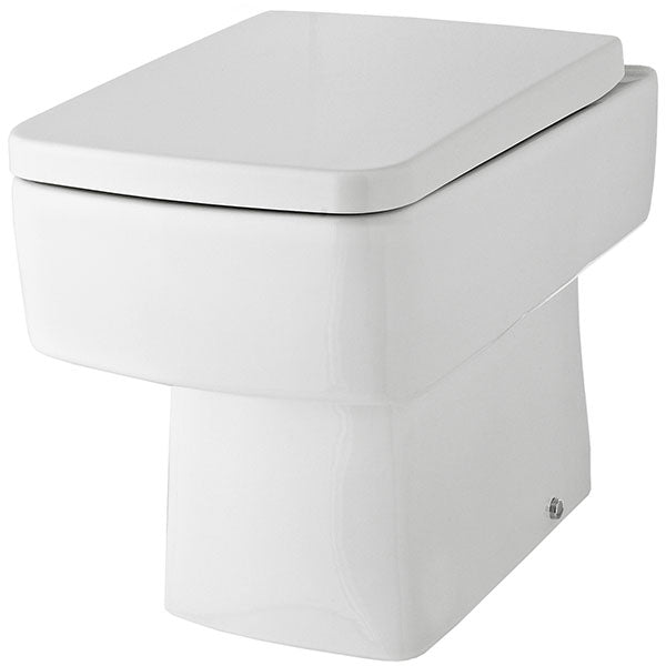 Nuie Bliss floorstanding back-to-wall white WC pan by Tuskan Tiles, 350 x 520mm, with sleek modern design and clean white finish.