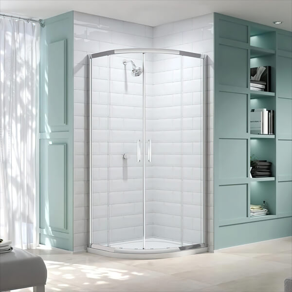 Merlyn 8-Series sliding quadrant shower enclosure with two doors and aluminum frame, modern bathroom shower solution