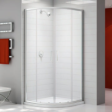 Merlyn Ionic Express sliding quadrant shower enclosure with chrome aluminum frame, 1900mm high, modern bathroom design.