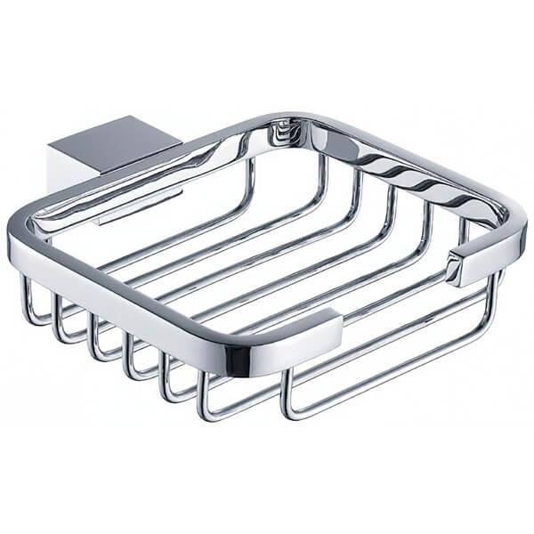 Wall-mounted Tuskan Tiles RAK Moon wired basket for shampoo and soap, 120x100mm, ideal for bathroom organization.