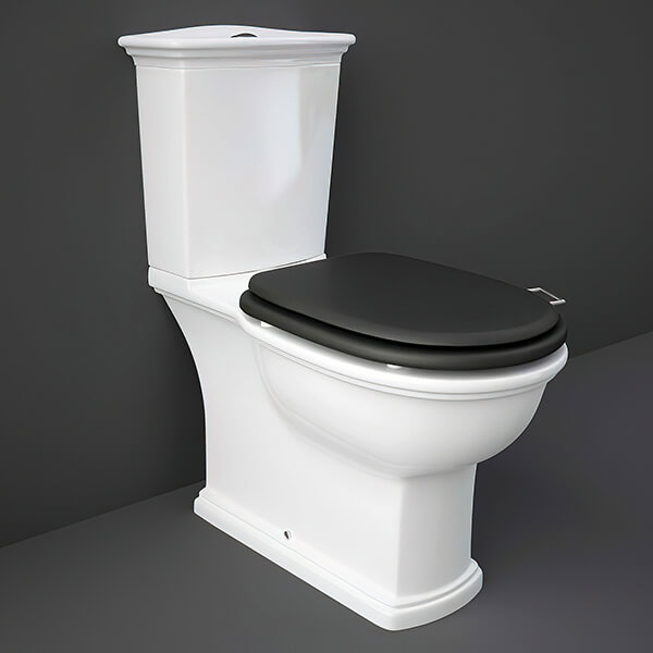 Tuskan Tiles RAK Washington close coupled WC pan with cistern and soft close wooden seat, 360x705mm, modern bathroom fixture