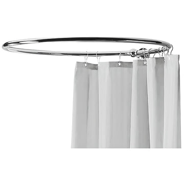 Chrome round shower ring from Tuskan Tiles Bayswater collection, shown hanging in a modern bathroom setting.