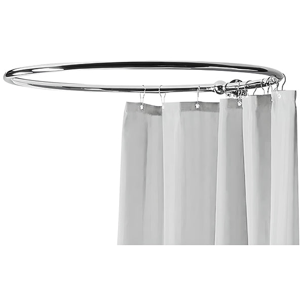 Chrome round shower ring from Tuskan Tiles Bayswater collection, shown hanging in a modern bathroom setting.