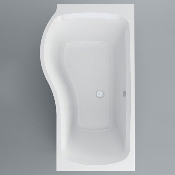 Tuskan Tiles IMEX Ronda Cast P-Shaped Shower Bath with Leg Set, un-drilled, featuring smooth white surface and modern design.
