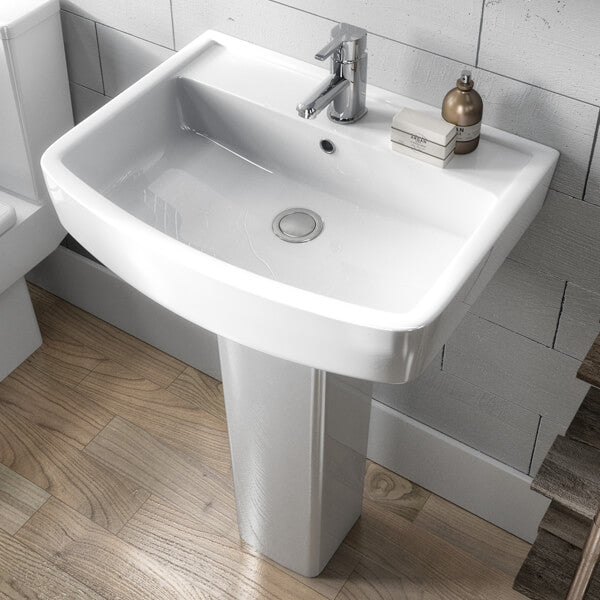 Nuie Bliss 520 x 420mm Square 1 Tap Hole White Basin And Pedestal