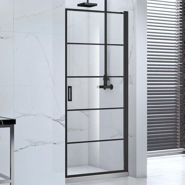 Aquaglass Velar Hinged Industrial Black Shower Door - Aluminium Frame - Reversible