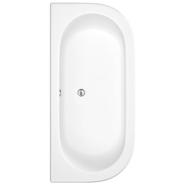 Nuie Shingle White back-to-wall double-ended bath with curved corners, 1700x750mm, shown with panel for modern bathroom.