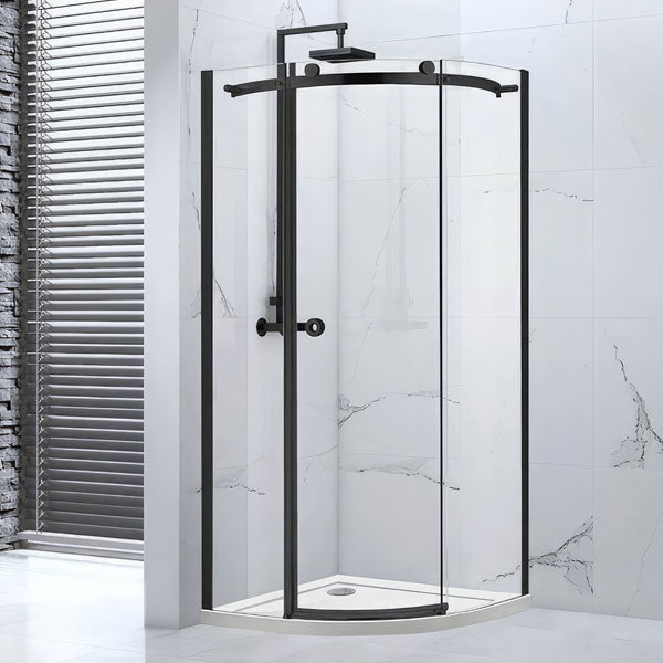 Aquaglass Sphere Black Sliding Curved Shower Enclosure with Handle - 1950mm High