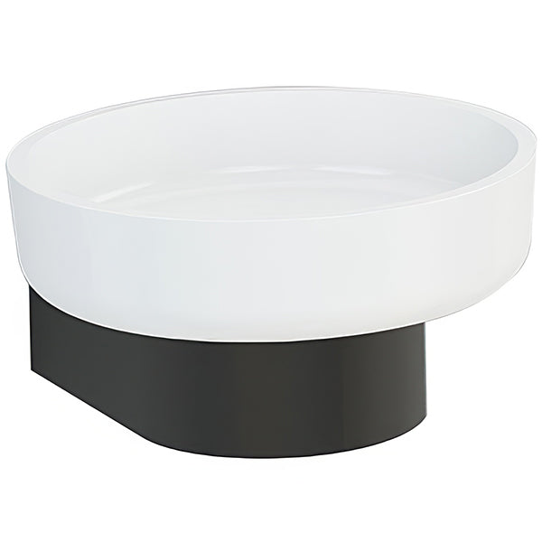 White circular soap dish with wall bracket, 121mm by 121mm, from Tuskan Tiles, designed for bathroom or kitchen use.