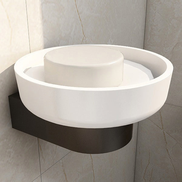 Imex Duro white circular soap dish with wall bracket, 121x121mm, mounted on bathroom wall for convenient soap storage.