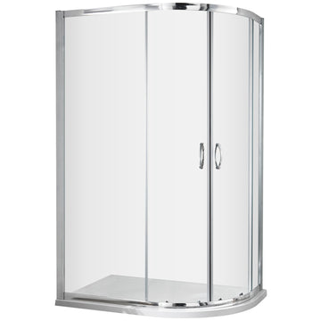 Nuie Ella reversible offset quadrant shower enclosure with aluminium frame and handles, 1850mm height, designed for modern bathrooms.