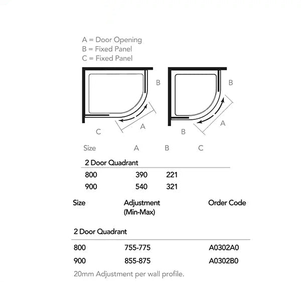 Merlyn Ionic Express sliding quadrant shower enclosure with chrome aluminum frame, 1900mm high, shown from the front.
