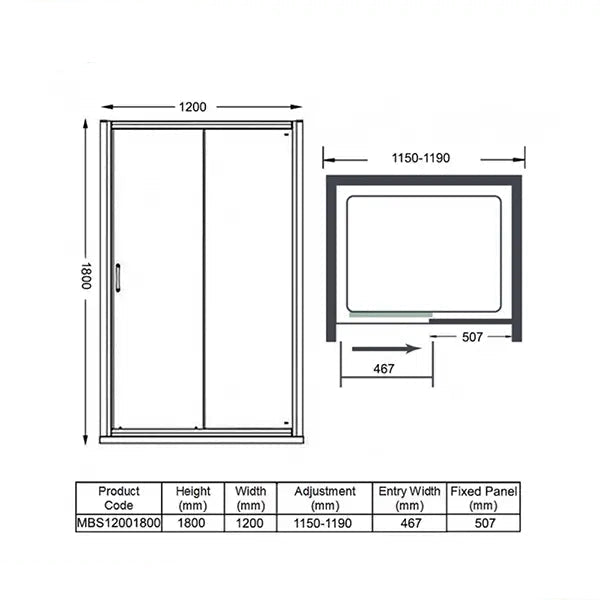 Merlyn MBOX Loft Height Sliding Shower Door - Aluminium Frame - 1200 x 1800mm
