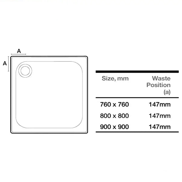 Merlyn MStone White Square Shower Tray with Waste - ABS Acrylic-Capped Stone Resin - 45mm High