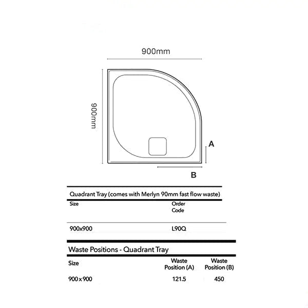 Merlyn Level25 White Curved Shower Tray with Waste 900 x 900mm - ABS Acrylic-Capped Stone Resin