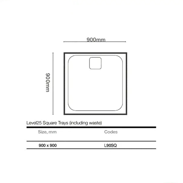 Merlyn Level25 White Square Shower Tray with Waste 900 x 900mm - ABS Acrylic-Capped Stone Resin