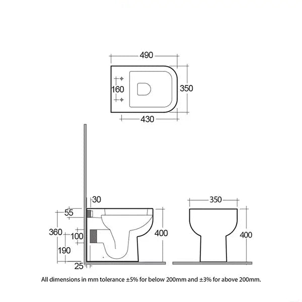 White RAK Series-600 back-to-wall WC pan with soft-close seat in 350x490mm, shown with installed design and clean ceramic finish.