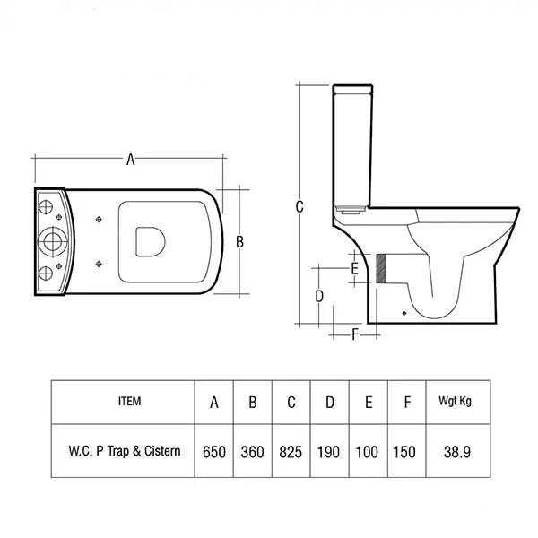 White RAK Summit close coupled WC with soft close seat and cistern, open back, 360x650mm, by Tuskan Tiles.
