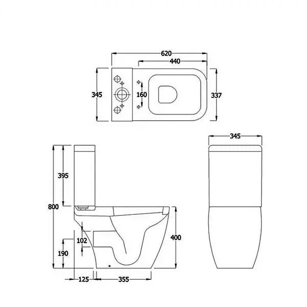 Tuskan Tiles RAK Metropolitan Deluxe white close coupled toilet with soft close seat and cistern, 337x620mm, modern bathroom fixture