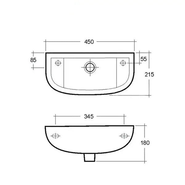 RAK Compact 1 Tap Hole White 450mm Slimline Basin
