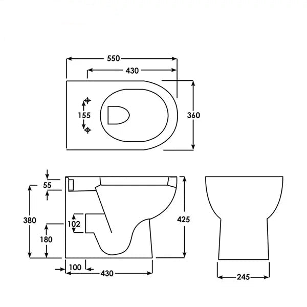 Tuskan Tiles RAK Tonique floorstanding back to wall WC pan with soft-close seat, 360x550mm, modern bathroom fixture