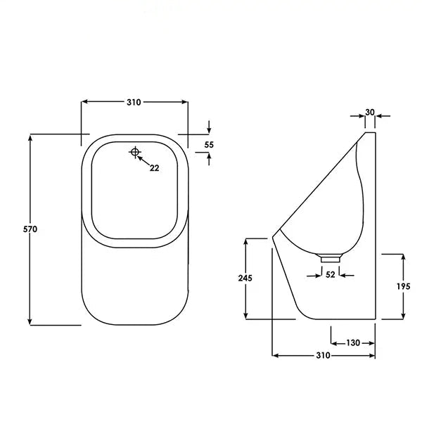 RAK Series-600 Urinal with Wall Brackets - 310 x 300 x 550mm