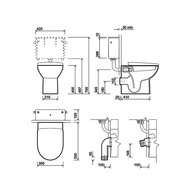 Round white Geberit Selnova Flushwise back-to-wall WC pan, 355x530mm, installed in a modern bathroom setting